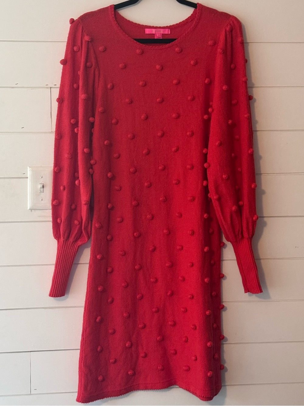 Lilly Pulitzer Red Kippa Pom-Pom Knit Sweater Dress